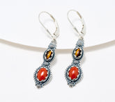 American West Sterling Silver Two-Stone Tiger's Eye Lever Back Earrings, 1-3/4"